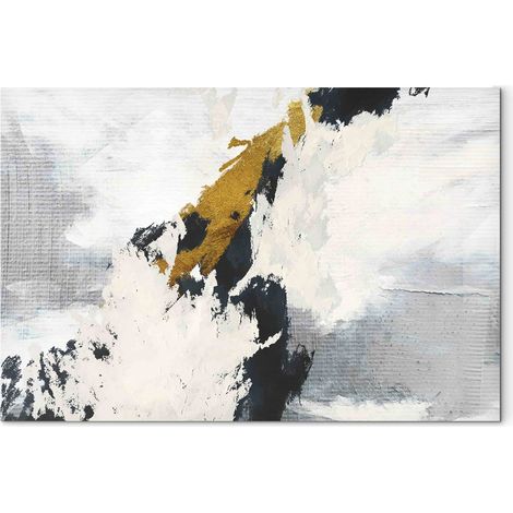 Toile Abstraite Moderne en Noir, Blanc et Jaune Moutarde - 90 x 60 cm (1/3)
