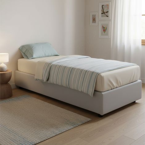 Talamo Italia Einzelbett Ambra, Containerbett mit Kunstlederbezug, 100% Made in Italy, Frontöffnung, passend für Matratze Cm 80x190, Weiß (1/5)