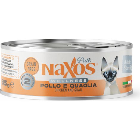 NAXOS GATTI STERILIZZABILE Lattina per gatti sterilizzati al gusto di pollo e quaglia 85g