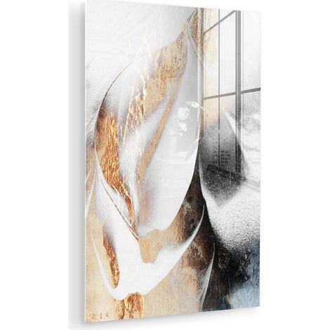 CUADRO DE METACRILATO Lujo - Abstracto - Oro - Blanco Cuadros Para Dormitorio 60x90 (1/5)