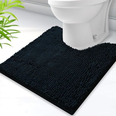 U-shaped toilet mat, super absorbent chenille bathroom mat with durable PVC non-slip backing, machine washable, bath mat for bathroom, 50.8 x 50.8 cm, black (1/5)