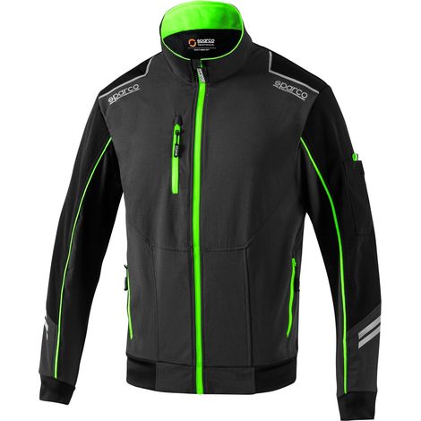 Sparco giacca Light Shell Tech Austin da lavoro leggera taglia XL in tessuto tecnico idrorepellente antivento multitasche traspirante e dettagli riflettenti grigio scuro/verde fluo Grigio Scuro/Verde 
