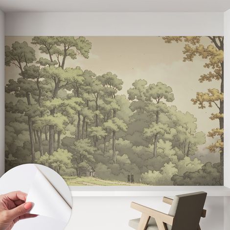 Fotomurale adesivo - Carta da parati adesiva - per la cucina camera da letto per la soggiorno - Idillio boschivo 152x104 cm (1/5)