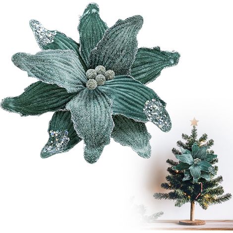 Fleurs Artificielles - Velours Rouge Vin - Paillettes Or Champagne - Pour Décoration De Noël Arbre Guirlande Couronne DIY - Lot De 12 (1/5)