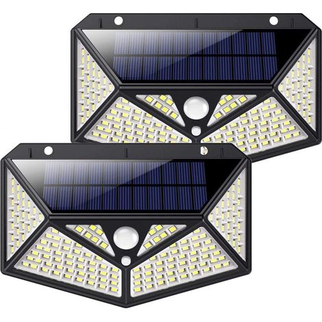 Paquete de 2 luces solares para exteriores de 100 LED, kilponen【Versión innovadora】Luces para exteriores con energía solar de 180° con sensor de movimiento Potente luz solar inalámbrica impermeable de (1/5)