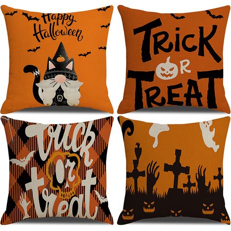 Set mit 4 Halloween-Kürbis-Kissenbezügen, Halloween-Sofakissenbezüge (45x45 cm) (1/3)