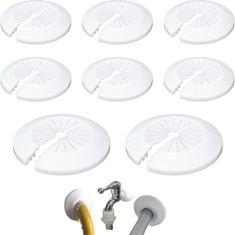 8-Piece Pipe Clamp Set, White Cover, Diameter 16-40mm, Plastic, Radiator Rosette, Bathroom (1/5)