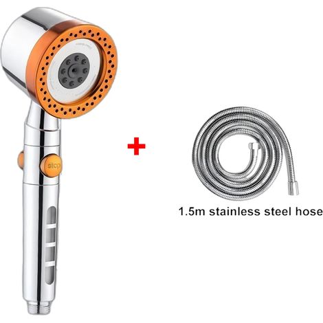 (Tuyau orange) Pommeau de douche 5 modes de jet, économe en eau, pommeau de douche portable en ABS, style spa, grand débit, filtre de salle de bain, ensemble de buses pour robinet de douche (1/5)