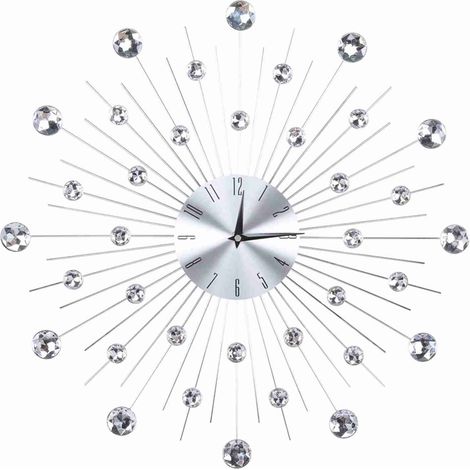 Horloge Murale - Argent Métallique Strass Brillants 51cm Cadran Large Chiffres Arabes Lisibles Déco Salon Cuisine (1/5)