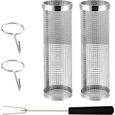 1 Panier de cuisson roulant, tube acier inoxydable, cage cylindrique rotative, mailles rondes larges, pour barbecue extérieur (1/5)