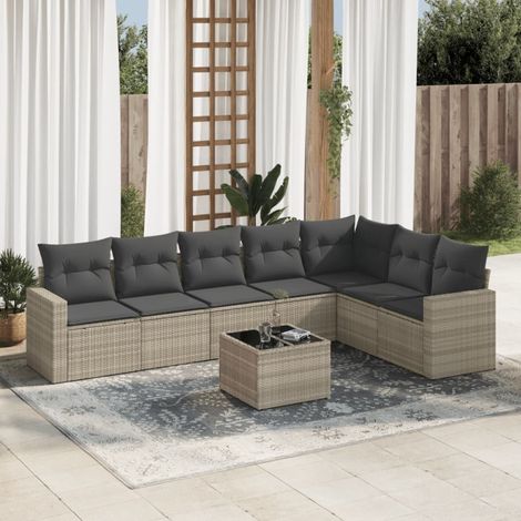 vidaXL Salon de jardin 8 pcs avec coussins gris clair résine tressée (1/4)
