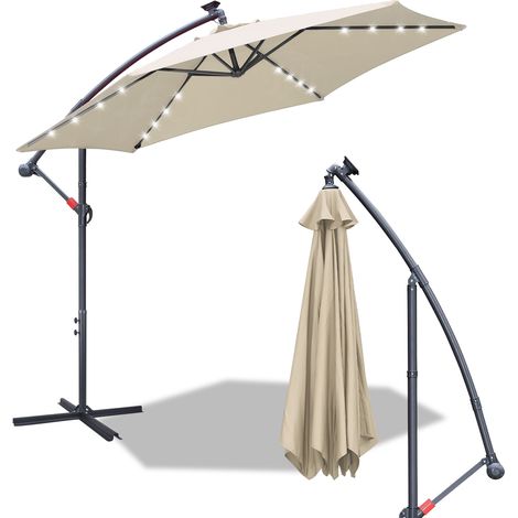 Wolketon Sonnenschirm 3.5m Creme mit LED – Extra großer Gartenschirm für Terrasse & Abendlicht