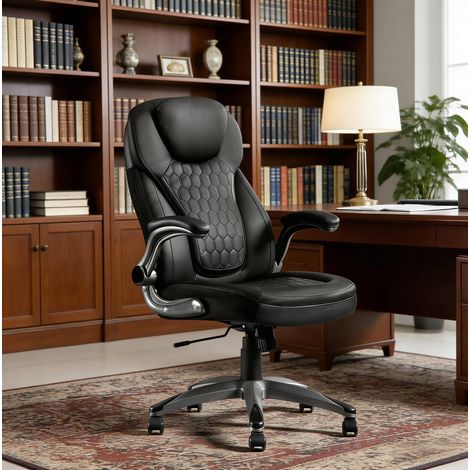 Sedia ufficio ergonomica reclinabile in PU nero OKMYHOME (1/5)
