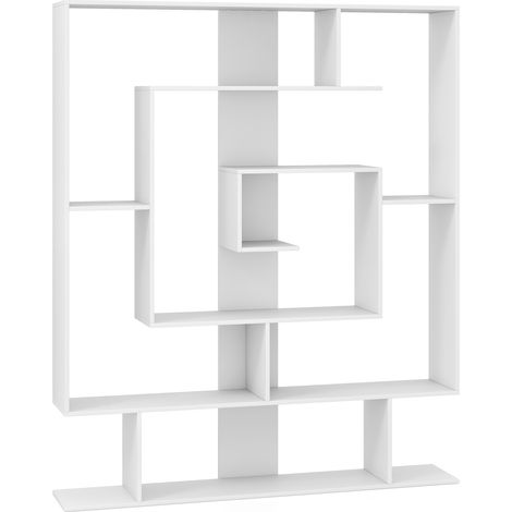 Bibliothèque à 7 Niveaux, Bibliothèque Géométrique Anti-Basculement, Organisateur de Rangement sur Pied, Etagère d'Affichage Ouverte, Blanc (1/5)