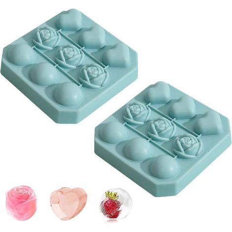 Bac à glaçons rond et en forme de cœur, 9 cavités, facile à démonter, réutilisable, sans BPA, pour boissons, cocktails, bière, jus (bleu) (1/5)
