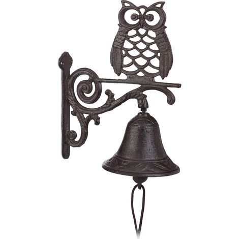 Cloche Fonte Chouette Sonnette Murale Antique Rustique Hibou Cordon Déco imperméable Porte Jardin Brun foncé, Marron (1/4)
