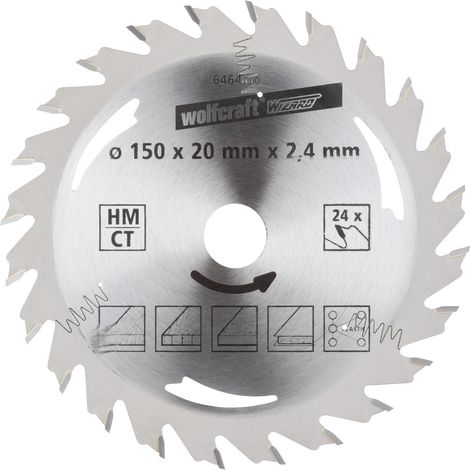Wolfcraft Kreissägeblatt Ø 150 mm Bohrung Ø 20 mm 24 Zähne Kreissägeblatt