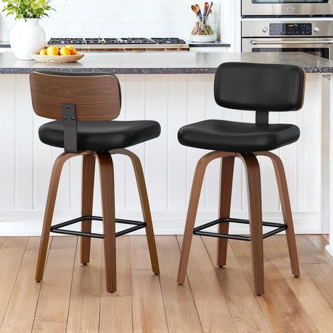 Barhocker 2er Set mit Lehne, 67cm, drehbar, Holzbeine, Kunstleder Sitzfläche, Schwarz (1/5)