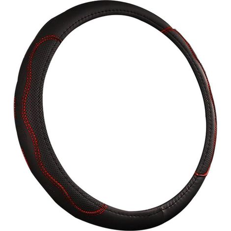 Lenkradbezug 38cm Universal Kunstleder Sport Atmungsaktiv Schwarz Rot (1/5)