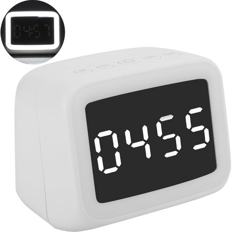 Enceinte portable BT511 Bluetooth 5.0 sans fil avec radio FM, affichage LED de l'heure, réveil, veilleuse et thermomètre (blanc).