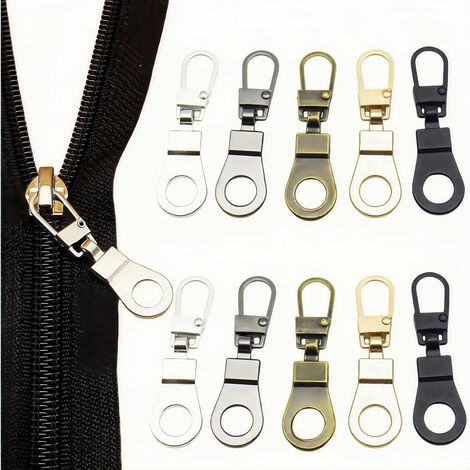 Charnière universelle tirettes, 10 pièces, fermeture éclair, tirettes de remplacement, fermetures éclair amovibles, onglets en métal, pour réparation, vêtements, bagages, valise, artisanat bricolage (1/4)