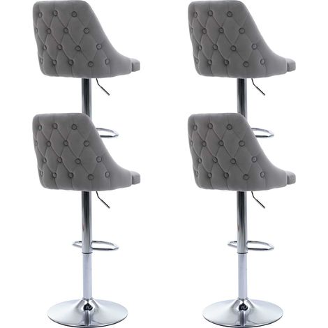 Lot de 4 Tabouret de Bar en Velours Chaises Hautes de Bar Réglable avec Dossier pour Cuisine, Gris (1/5)