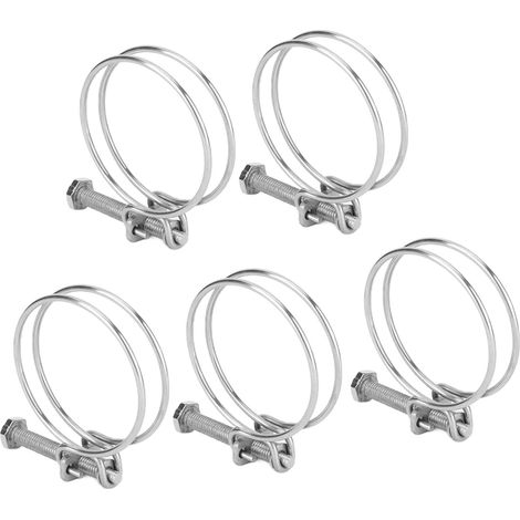 Lot de 5 colliers de serrage à double fil métallique réglables en acier inoxydable pour tubes, usage industriel et domestique, 50-60 mm (1/5)