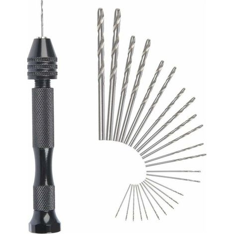 MIni perceuse à main Twist Drill Bits +25 micro forets hélicodaux sans fil en Aluminium Pin Vise Outils Rotatifs forets hélicodaux adjustable Pyrogravure Maison plastique trou cuivre (1/5)