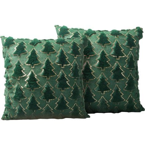 Housse de Coussin 2pcs 40x40cm, Arbre de Noël Taies d'oreiller Décoratives Housses de Coussin de canapé en Peluche pour la Décoration de Salon Chambre Chaise Canapé Lit (Style A, Vert) (1/5)