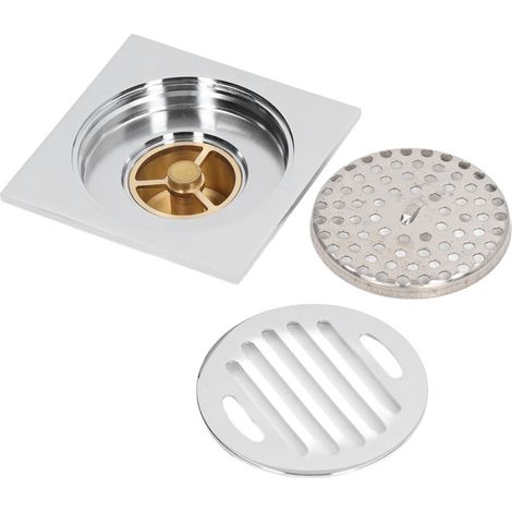 Scarico doccia in acciaio inox e rame galvanizzato con coperchio rotondo e ampia sezione di scarico per bagno, WC e balcone