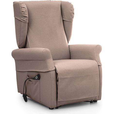 Poltrona Treia, Poltroncina Sfoderabile, Reclinabile Made in Italy, Braccioli, 75x84x107h cm Beige