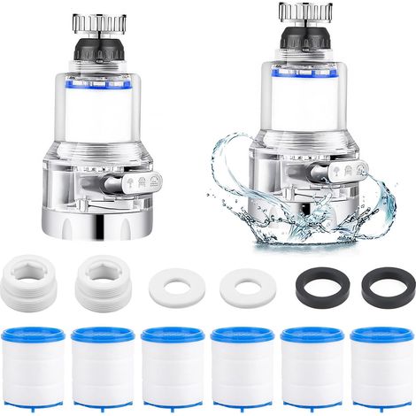 Lot de 2 Filtres de Robinet 360° Pivotant, Universel Anti Calcaire avec 4 Éléments Filtrants en Coton pour Cuisine et Salle de Bain (B) (1/5)