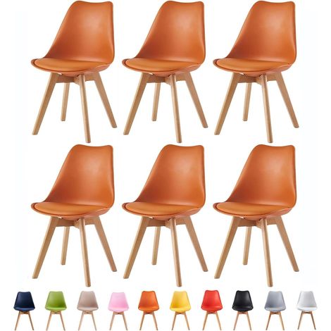 Set of 6 Dining Chairs Designer Side Chairs Wooden Home Office Commercial EVA ORANGE (1/5)