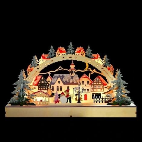 Guirlandes lumineuses de Noël en bois - Scènes festives avec LED - Village de Noël en bois - Pont illuminé en bois - Décoration de fenêtre festive (1/5)