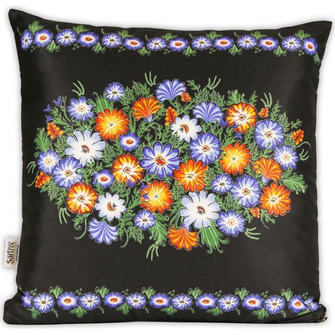 Almohada popular Opole, flores de verano, negro (1/2)