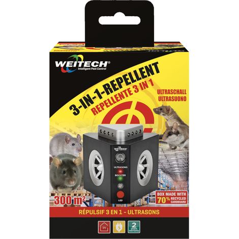 Weitech 3in1 Ultraschall Vertreiber - wirkt gegen alle Nagetiere wie z.B. Mäuse, Ratten, Marder (1/2)