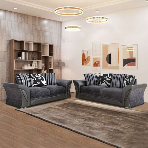 Waco Black/Grey & Beige/Brown Corner/3+2 Seated Sofa Set - Black/Grey 3+2