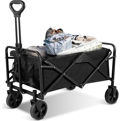 Jiubiaz Carro de transporte plegable Carro de jardín plegable – carga 80 kg – para transporte de mercancías, herramientas, todoterreno, playa, naturaleza