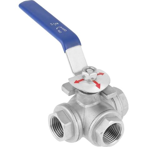Valve à 3 voies DN15, 1/2" SUS304 Tuyau Vanne Gaz, Vanne à boisseau sphérique en acier inoxydable, Robinet à boisseau sphérique à trois voies avec alésage en T, pour eau, huile et gaz (1/5)