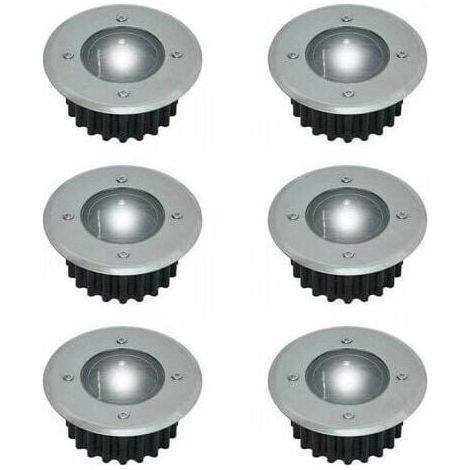 Lot de 6 spots LED solaires encastrables ronds 85mm – Acier inoxydable – Résistants aux intempéries – Autonomie 8h – Lumière blanche (1/5)