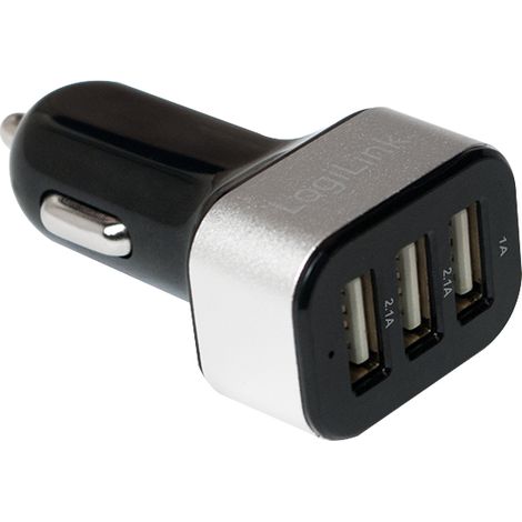Cargador LogiLink 3xUSB 25.5W 12-24V para encendedor de cigarrillos de coche (1/5)