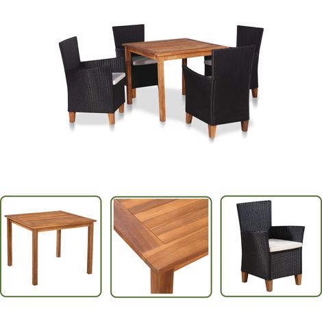 The Living Store 5-tlg. Garten-Essgruppe Poly Rattan Schwarz und Braun - Gartentisch - Esstisch - Gartenmöbel Set - Outdoor Möbel - Rattan Gartenstuhl (1/5)