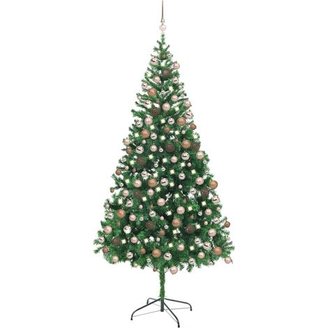 vidaXL Albero di Natale Preilluminato Palline Bianco 210 cm 910 Rami (1/5)