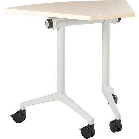 Folding Office Desk Light Brown Metal Frame MFC Tabletop 90 x 64 cm Foldable Portable Mobile Table with Casters Modern Design CAVI
