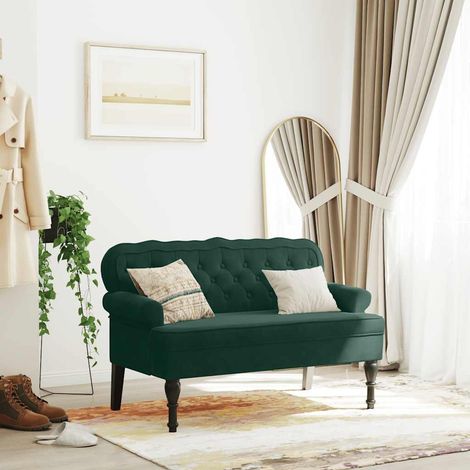 Banc avec dossier en velours vert foncé, assise rembourrée, 119,5 x 64,5 x 75 cm - PANGIVO (1/5)
