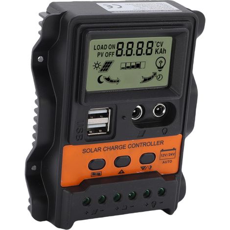 Contrôleur de panneaux solaires 12V/24V, double port USB CC, 20A, à adaptation automatique et à haut rendement pour l'éclairage public et la production d'énergie photovoltaïque. (1/5)