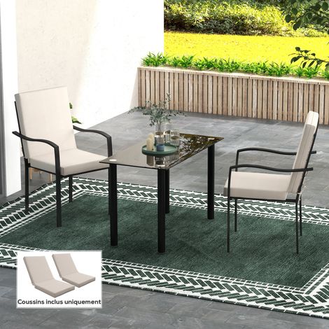 Set mit 2 Gartenstuhlkissen mit Bändern, 8 cm Polsterung, Maße 112 x 51 cm (L x B), beige