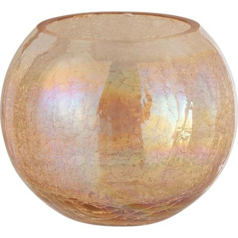 Photophore en Verre "Boule Craquelée" 20cm Ambre (1/3)