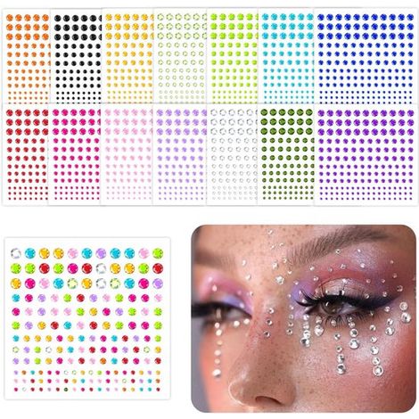 Lot de 2 475 strass autocollants – Face and body jewels – Festival et make-up – Stickers diamant (1/5)