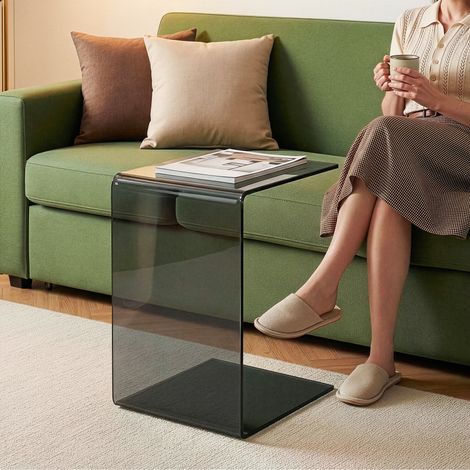 Mesa auxiliar Trölmapilu en forma de C vidrio templado 60x40x40 cm Gris [en.casa] (1/5)